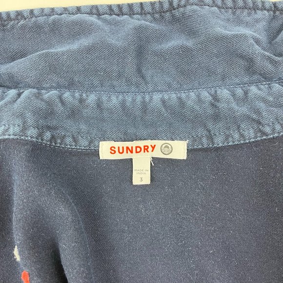 SUNDRY Women Blue Hearts Embroidered Button Down Shirt Chest Pocket L Large Soft - Picture 7 of 12